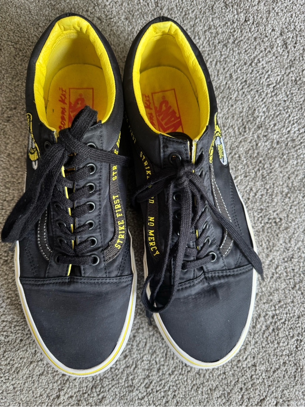 Vans Black Canvas Low-Top Sneakers with Yellow Lining